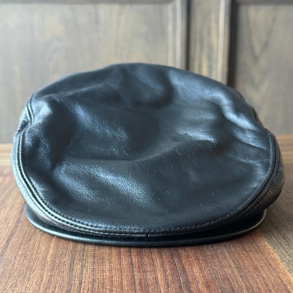 Black Leather Men's Cap - Picture 2 of 7
